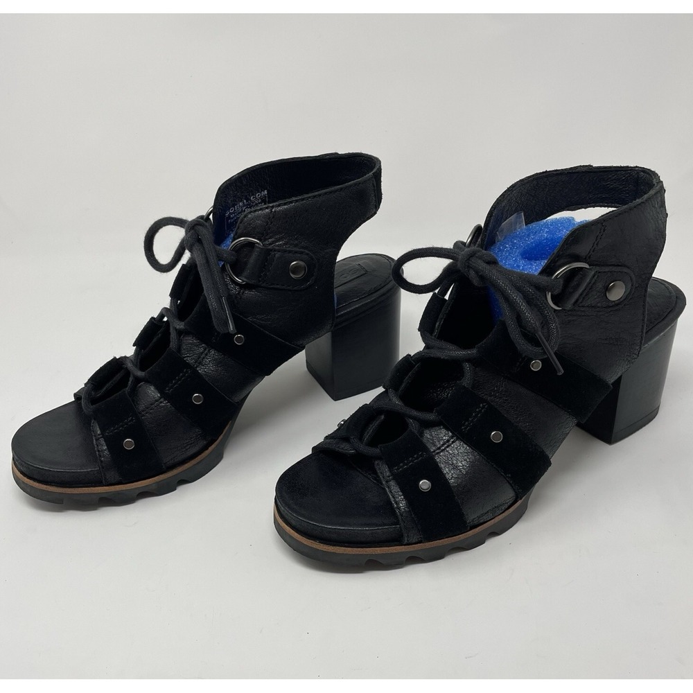 Sorel Black Lace-Up Block Heel Sandals